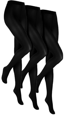 HEAT HOLDERS - 3 Pack Ladies Black Thermal Tights | Opaque Fleece Lined Tights for Winter (L, Black)