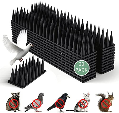 Apluskis Upgraded Bird Spikes, 20 Pack/6M Squirrel Raccoon Pigeon Cat Fox Animal Deterrent Fence Anti Bird Spikes for Outside/Outdoor to Keep Birds Away (Black)