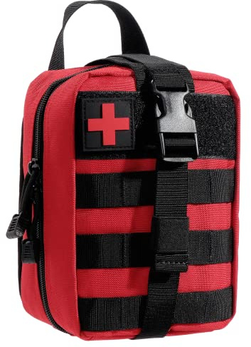 KEESIN reseakut första hjälpen-väska, multifunktionell första hjälpen-väska, avtagbar taktisk medicinsk väska för utomhusaktiviteter, röd, 20 x 15 x 9 cm, klassisk