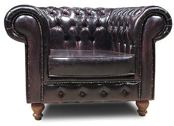 Chesterfield Sessel 1-Sitzer - Veganes Leder - My Chesterfield Antik Rot - Handgefertigtes, hochwertiges Original Chesterfield, 100% Veganes Leder - Breite 110cm