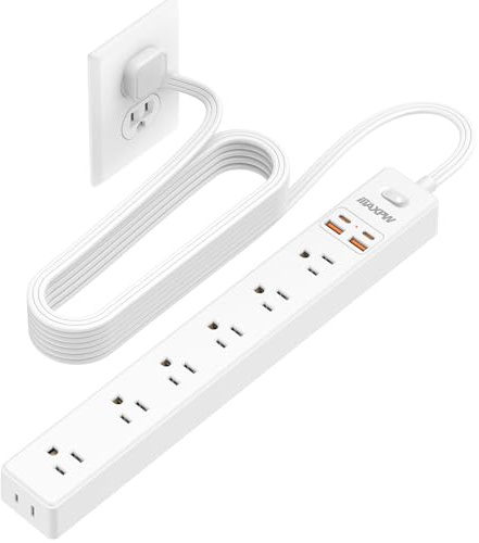10 Ft Power Strip Surge Protector - 7 Outlets 4 USB Ports (2 USB C), Ultra Thin Flat Extension Cord & Flat Plug, 1700 Joules, Wall Mount, Desk Charging Station for Home Office Dorm, White