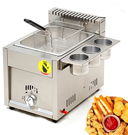 FVTVHEV Gasfritteuse für den gewerblichen Gebrauch, 9 l/18 l/27 l große Fritteuse, mit abnehmbarem Ölkorb, einstellbare Feuerkraft, Fritteuse aus Edelstahl, leicht zu reinigen, Silber 9L