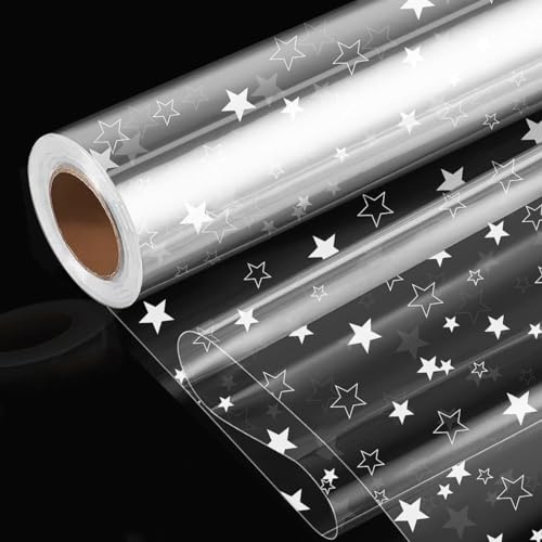 YSTrillion Involucro di Cellophane,1Roll Rotolo di Bianco Pentagramma Cellophane Trasparente per Confezioni,Ideale per Fiorist,Artigianato,Bouquet di Fiori (54cm x 30m)