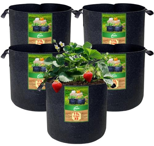 PIGADA Lot de 5 Sac de Plantation Non Tissé 11L avec Poignées et 15 Étiquettes Sacs à Plantes de Tomate Pots pour Plantes, Fleurs, Fraises,3 gallons