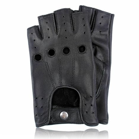 COLOURLINX Unisex herr damer fingerlösa äkta läderhandskar körning cykling gym motorcykel rullstolshandskar halvfinger utomhus sport motorcykelhandskar (svart, S)
