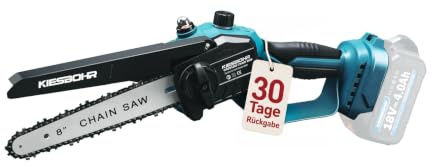 KIESBOHR Mini motosega senza fili, compatibile con batteria Makita da 18 V, motosega elettrica senza spazzole con oliatore, tensione della catena senza attrezzi e cassetta degli attrezzi per rami di