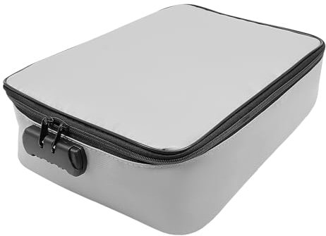 Feuerfeste Dokumententasche mit Zahlenschloss Dokumentenbox Geldkassette Rasterdesign mit Tragegriff und Rückenspanngurt 37 x 29 x 10 cm (Grau)