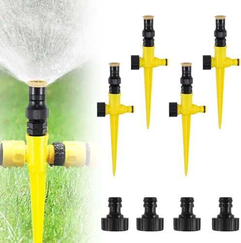 Tuofang 4pcs Arroseur Pelouse, Arroseur Jardin, Arroseur Automatique 360° Rotatif, Arroseur Réglable Pelouse, Automatique Arroseur, Applicable Jardin, Pelouse, Plantes (Huang)