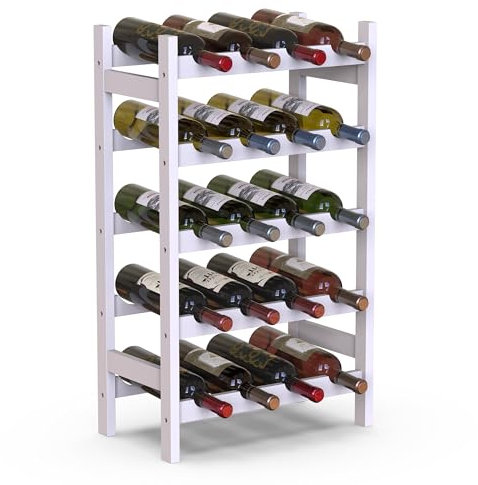 BAKAJI Cantinetta Portavino in Legno Bambù con 20 Scomparti per Vino Champagne, Portabottiglie da Terra, Cantina per Angolo Bar, Salotto, Cucina, Bistrot, Ristorante, 43.5 x 24.5 x 73 cm (Bianco)