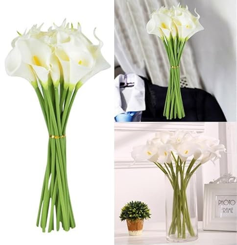 Whychstore Bouquet de lys calla artificiels, fleurs artificielles réalistes, élégantes et artificielles pour fêtes et événements (10 pièces)