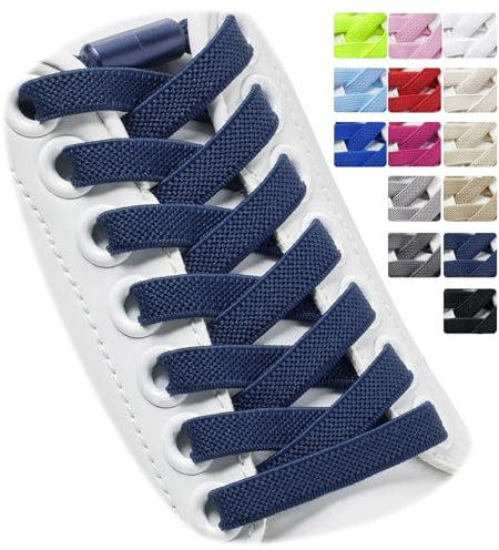 Puzeam 2 Paar Elastische Schnürsenkel, flach, mit Metallkapsel - Schuhbänder ohne binden für Kinder Erwachsene Schuhe, GummiSchürsenkel Marineblau 120