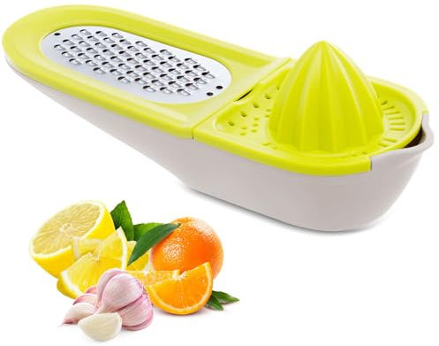 Lemon Squeezer Pouring Hand Citrus Juicer Zests Grates,Multi-purpose 3-in-1 Manual Juicer for Oranges,Lemons,Citruses Grates Garlic, Spices, Cheese,2 Grating Surfaces(Green)