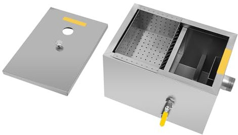 Apriltop 20 litres Piège à Graisse Commercial, Intercepteur de Graisse en acier Inoxydable avec Dispositif d'arrêt Automatique, Séparateur Huile-eau Sous Évier pour Restaurant Usine Maison Cuisine