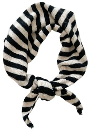 Yizelli Echarpe Triangle en Tricot pour Femme Echarpe Chaude à Rayures pour Printemps Automne Hiver (Noir)