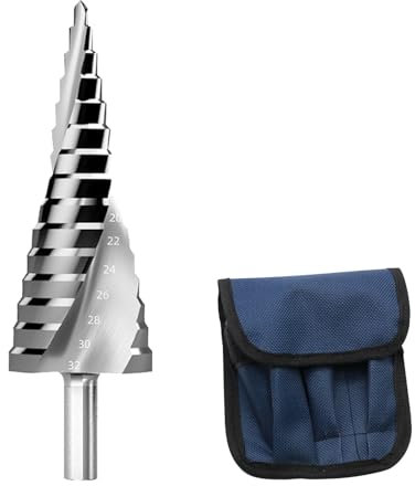 Biglumin Broca Escalonada - Broca Cónica Ø 4-32 mm, 2 Flautas, Acero HSS, 15 Pasos, 3 Plano, Ideal para Metal, Madera, Plástico, Acero Inoxidable, Chapa
