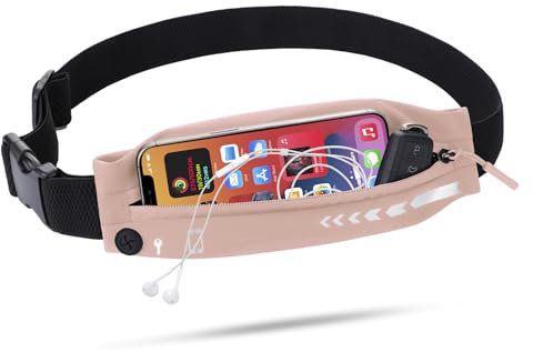 USHAKE Slim Running Belt for Women Men-Runners Phone Holder Fanny Pack, Adjustable, Bounce Free Waist Pouch bag for Workout, Money Belt, Run Gear Accessories Pink