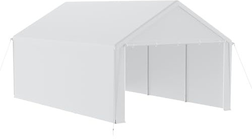 NAIZY Carport 4x6 m Zeltgarage mit Abnehmbar Seitenwände Große Garagenzelt Lagerzelt UV-Schutz Windfest Winterfest Autozelt Unterstand, Weiß