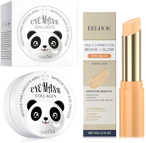 2 Piezas Crema de Ojos con Vitamina C y Parches Contorno de Ojos, Anti Wrinkle Eye Cream, Crema Parches Antiojeras y Bolsas, Reduce las Líneas de Expresión y las Ojeras