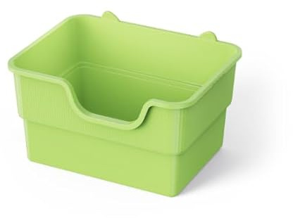 PuaLuce Vassoio Lettiera Gatto Grande Scomponibile - Design a Soglia Bassa & Vasca Profonda Antispruzzo, Ideale per Gatti Adulti/Multigatto, Materiale Antiaderente e Antiodore - Verde