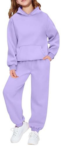 Set di pantaloni in cotone da ragazza, 2 pezzi, pantaloni da jogging, felpa con cappuccio in pile, tute da ginnastica, maglione semplice, felpe, tute, abbigliamento sportivo casual e caldo per ragazzi