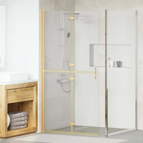 Mokuyary Walk-in duschvägg guld 100 x 6,5 x 190 cm energisparande glas duschvägg för dusch duschavskiljare, gå i dusch duschskiljevägg glasvägg för badrum