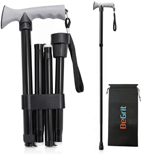 BeGrit Canne de Marche Pliable en Aluminium Canne de Marche Homme Femme Hauteur Réglable à 5 Niveaux Bâton de Marche de Voyage Tout-Terrain Réglable Cane Pliante Portable