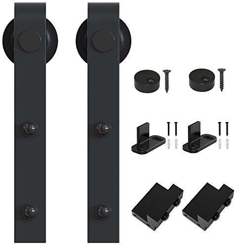 WINSOON Black Antique Roller Kit for Sliding Barn Door Hardware System (J Shape Design)