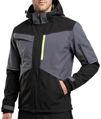 Stenso Prisma Giacca softshell impermeabile da uomo - giacca da lavoro impermeabile elasticizzata da uomo con tasche multifunzionali - giacche da esterno elasticizzate da uomo Nero/Grigio L