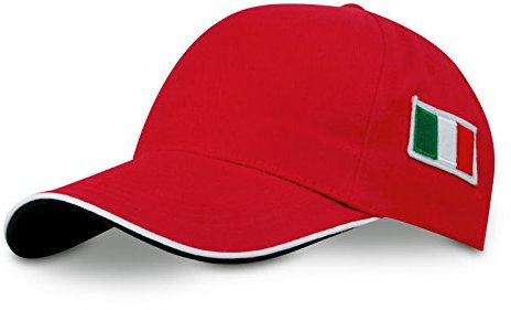 CAPPELLO BERRETTO CON VISIERA RICAMO BANDIERA ITALIA CAPPELLINO TRICOLORE (ROSSO)