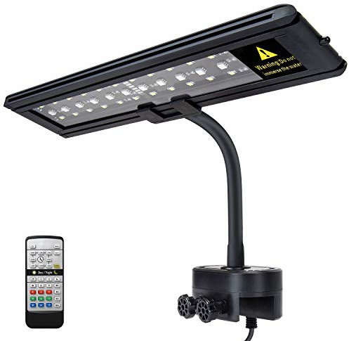 LED Clip Lampada Acquario, Spettro Completo Luce Acquario Plafoniera, Illuminazione Acquario per Piante con Telecomando per Acquario (30-50cm - 7W)