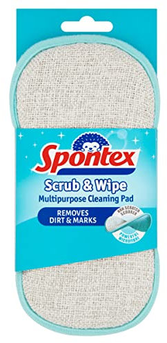 Spontex Scrub & Wipe Cleaning Pad | Microfibre Cloth Side & Non Scratch Scourer Side | Versatile & Reusable Cleaning Products | 1 Count
