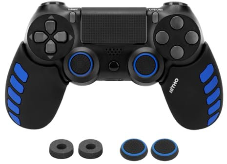 NiTHO Gaming Kit per Controller Playstation 4, Include Impugnature Silicone Anti-Sudore, Anelli di Precisione, Copri Levette Analogiche, Migliora il Controllo e la Precisione del Gioco per PS4