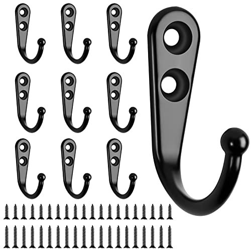 JatilEr Haken zum Schrauben 10 Stück, Garderobenhaken Schwarz, Wandhaken Hohe Festigkeit, Kleiderhaken Wand mit 2 Sätze Schrauben für Schlafzimmer, Badezimmer, Kleiderschrank, Wohnzimmer