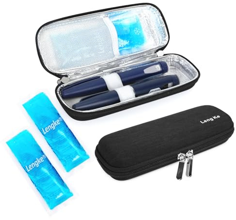 YOUSHARES Nevera Insulina de Viaje con 2 Bolsas de Gel Frio - Estuche Insulina Isotérmico Bolsa Térmica Insulina para Diabéticos Nevera Viaje Medicamentos para Pulma de Insulina(Negro)
