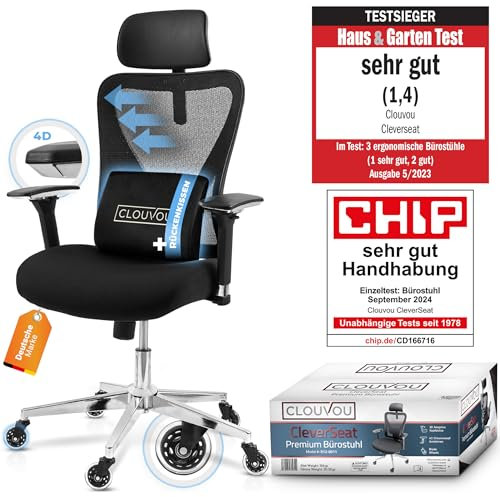 CLOUVOU CleverSeat Bürostuhl Ergonomisch [TESTSIEGER] Schreibtischstuhl 100% individuell einstellbar | Büro Stuhl & Gaming Stuhl | Computerstuhl Home Office Chair Ergonomic | Drehstuhl 150 kg