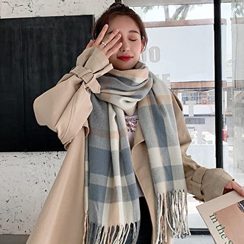 Bysonglezai Schals Damen Tücher Halstuch Scarf Kaschmir Damen Schal Winter Süß Preppy Style Fransenschal OneSize Blau
