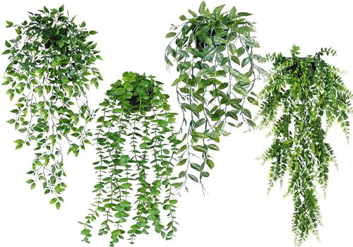 NANQWIN 4 Pack Kunstpflanze Hängend im Topf，Künstliche Pflanzen Rebe für Hausgarten Indoor Outdoor Decor, grüne Heimdekoration (Shurb5) ﻿