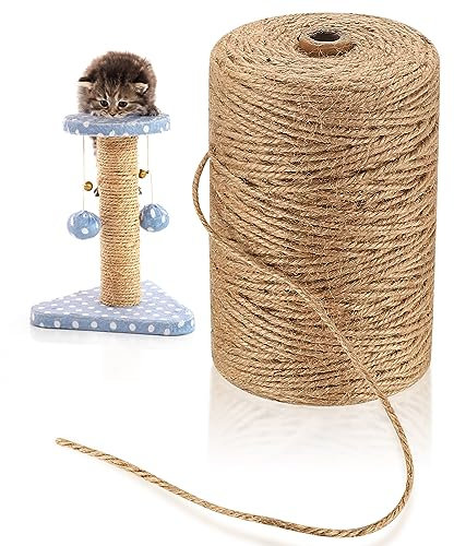 3mm Thick Jute Rope, 200 m/ 656 Feet Jute Twine, Natural Jute Garden Rope, Brown Jute Twine String, for Floristry, DIY Arts Crafts, Cat Scratch Post, Packing, Gardening Bundling Decoration