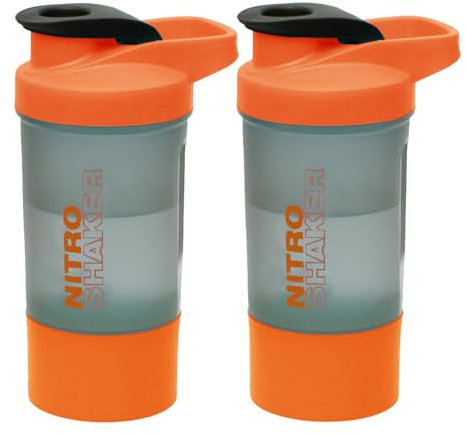 JMS we create smile Set of 2 - Protein Shaker Bottle 600ml Sports Bottle for Protein Shake Leakproof Shaker Cup with Stainless Steel Mixer Ball Secure Drink for Fitness Gym & Travel (Orange)
