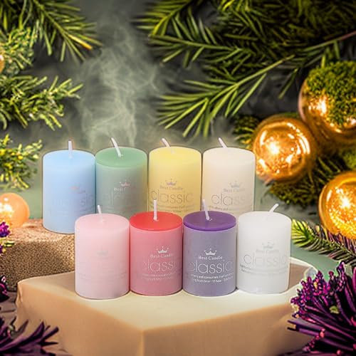8 Pack Scented Pillar Candles,5x5cm Smokeless Candle Candles,190+ Hrs Long-Lasting Burning Candles, for Home Décor, Bathroom, Wedding Decorations