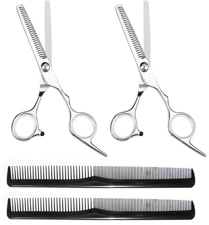 UILYNIU 4 Pezzi Forbici Parrucchiere Professionali, Forbici Capelli, Forbice da Sfoltitura, Forbici Set per Capelli, Forbici da Salone, Forbici per Taglio Capelli per Donna, Uomo, Bambino (Argento)