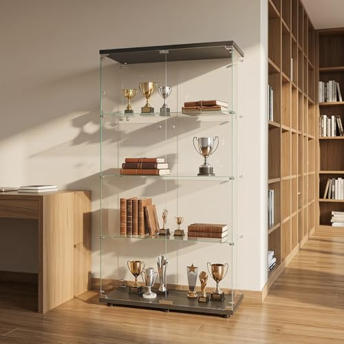 FOERPL Vetrina in Vetro da Esposizione, Vetrina Espositiva con Serratura 164x80x36.5 cm Vetrina Espositiva per Collezionismo con 2 Porte,4 Strati Armadio Trasparente Vetro per Bar ufficio