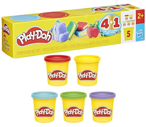Play-Doh, Pack de 5 Pots Retour à l'école, Pots de 85 g de pâte à Modeler, Jouets préscolaires pour Enfants, récompenses, Loisirs créatifs, dès 2 Ans