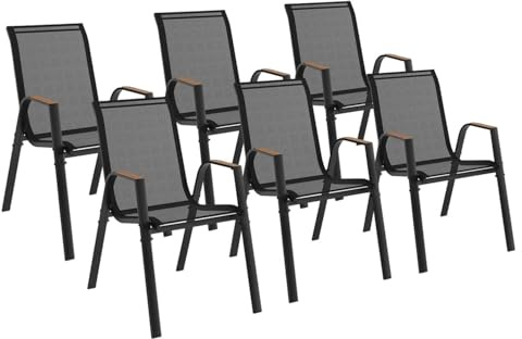 IDMarket - Lot de 6 chaises de Jardin NOUMEA métal et textilène empilables Noir et Bois