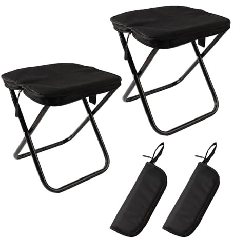 PTSUPLES Sgabello Pieghevole Portatile, Leggero e Compatto, Fino a 100 kg, Ideale per Campeggio ed Escursionismo (2 Pezzi, Nero)