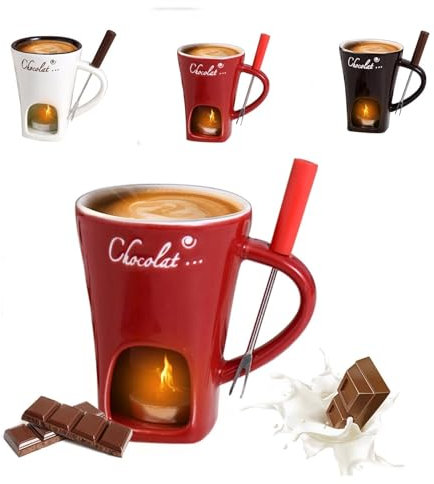 DengFen Tasse à fondue au chocolat, service à fondue en céramique avec fourchette, tasse à fondre le fromage, tasse chauffante au beurre, casserole chauffante avec bougie chauffe-plat, convient pour