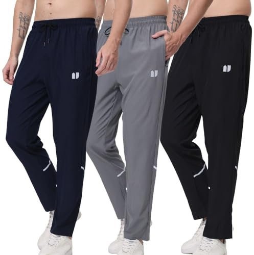 Hpbygstae Lot de 3 Pantalons de survêtement athlétiques pour Homme, avec Poches élastiques à Fermeture éclair, Lot de 3 - Noir/Gris/Bleu Marine, M