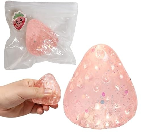 1pcs Squishy Strawberry,Cute Squeeze Toys,Kawaii Squishies PVC Toys,Stress Relieving Fur Ball OPP Packaging Gifts Fidget Toys for Anxiety&Relaxation for Kids Adults (1pcs Clear Pink)