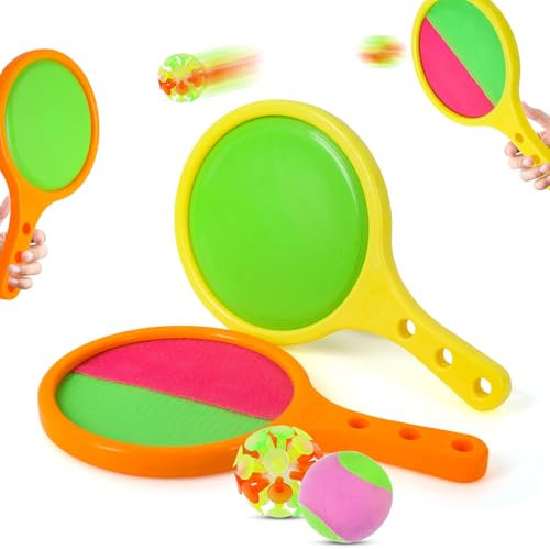 Dncvb Ball Ballfangspiel, Ballspiel für Kinder, Ball Strandspielzeug mit 2 Paddel + 2 Bällen, Wurfspiel Kinder, Fangspiel Set für Garten Outdoor Spiele Mädchen Junge