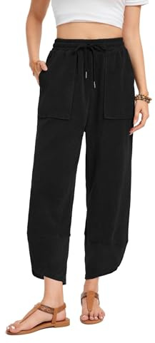 Timuspo Palazzo Loose Harem Pants Casual Womens Black Trousers Boho Relaxed Cropped Baggy Sweatpants XL